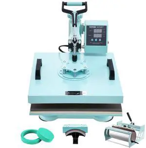 VEVOR Heat Press Machine 15x15 in 5 in 1 with 30oz Tumbler Press T-Shirts Green