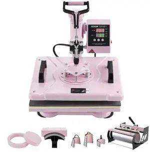 VEVOR Heat Press Machine 12x15 in 8 in 1 with 30oz Tumbler Press T-Shirts Pink