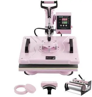 VEVOR Heat Press Machine 12x15 in 5 in 1 with 30oz Tumbler Press T-Shirts Pink