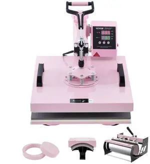 VEVOR Heat Press Machine 15x15 in 5 in 1 with 30oz Tumbler Press T-Shirts Pink