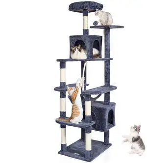 VEVOR Cat Tree 72" Cat Tower with 2 Cat Condos Sisal Scratching Post Dark Grey