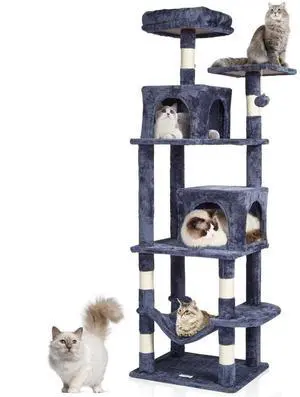VEVOR Cat Tree 63" Cat Tower with 2 Cat Condos Sisal Scratching Post Light Grey