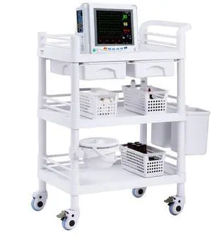 VEVOR  3 Tiers Lab Carts Mobile Medical Cart with 3 Trays & 3 Trash Cans White, Trolley Storage Cart with PP Material, Lab Rolling Cart with 4 Silent Wheels for Lab, Clinic, Hospital, Salon, Office