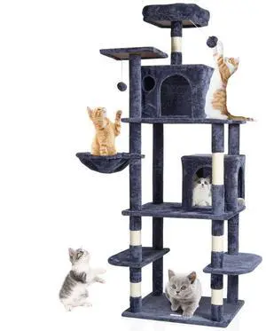 VEVOR Cat Tree 68.5" Cat Tower with Cat Condos Sisal Scratching Post Dark Grey