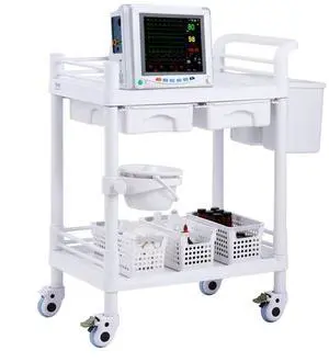 VEVOR 2 Tiers Lab Carts Mobile Medical Cart 2 Trays 2 Drawers 3 Trash Cans White, Trolley Storage Cart with PP Material, Lab Rolling Cart with 4 Silent Wheels for Lab, Clinic, Hospital, Salon, Office