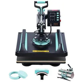 VEVOR  5 in 1 Heat Press Machine 12x15 in 30oz Tumbler Press T-Shirts Black+Green