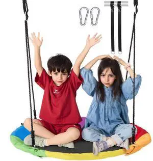 VEVOR Tree Swing, 40 Inch Saucer Swing, 750lbs Weight Capacity, 900D Oxford Fabric Swing Seat with 2 Tree Hanging Straps and Adjustable Multi-Strand Ropes, Round Swing for Kids Outdoor, Multicolor