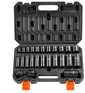 VEVOR Impact Sockets Set 25pcs 6-Point 3/8in Drive Bit Ratchet Tool Kit Case
