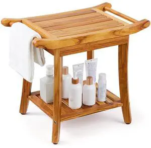 VEVOR Teak Shower Bench 22 x 14.4 x 18.5 in Wood Shower Stool Chair for Bathroom