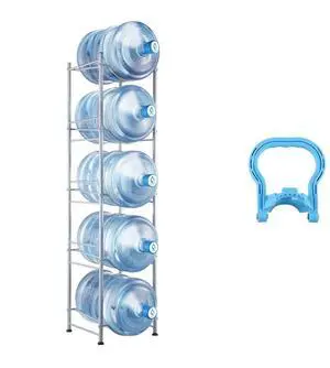 VEVOR 5 Tiers Water Jug Holder Single Row Water Bottle Rack for 5 Bottles Storage Detachable Heavy Duty Water Jug Organizer Stand for Home Office Kitchen Silver, Detachable Water Storage Shelf Organi