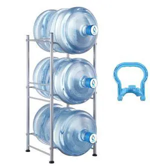 VEVOR 3 Tiers Water Jug Holder Single Row Water Bottle Rack for 3 Bottles Storage Detachable Heavy Duty Water Jug Organizer Stand for Home Office Kitchen Silver, Detachable Water Storage Shelf Organi