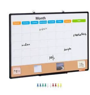 VEVOR 36"x 24" Monthly Calendar Whiteboard & Cork Board Combo with Aluminum Frame Bulletin Board