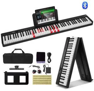 VEVOR 88 Key Folding Keyboard Piano Portable Foldable Piano Bluetooth MIDI Black