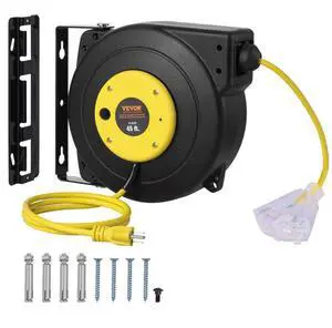 VEVOR Retractable Extension Cord Reel Power Cord Reel 45FT 12AWG/3C SJTOW