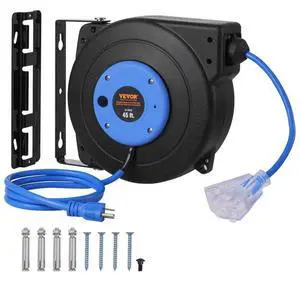VEVOR Retractable Extension Cord Reel Power Cord Reel 45FT 12AWG/3C SJTOW