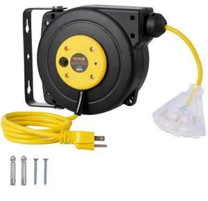 VEVOR Retractable Extension Cord Reel Power Cord Reel 30FT 16AWG/3C SJTOW