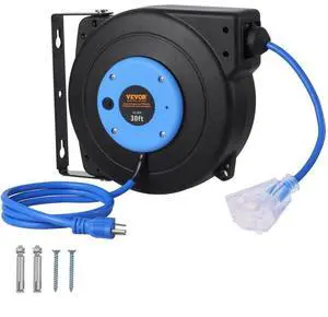 VEVOR Retractable Extension Cord Reel Power Cord Reel 30FT 16AWG/3C SJTOW