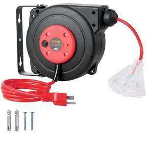 VEVOR Retractable Extension Cord Reel Power Cord Reel 30FT 16AWG/3C SJTOW