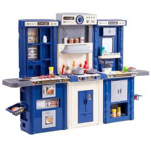 VEVOR Christmas Gift! Kitchen Playset Kids Pretend Cooking Play Toy 74 Piece Accessories Blue
