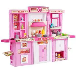 VEVOR Christmas Gift! Kitchen Playset Kids Pretend Cooking Play Toy 74 Piece Accessories Pink