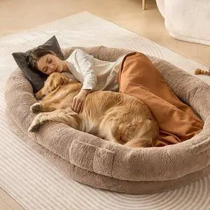 VEVOR Human Dog Bed 72x48x10in Large Human Size Dog Bed Washable Faux Rabbit Fur