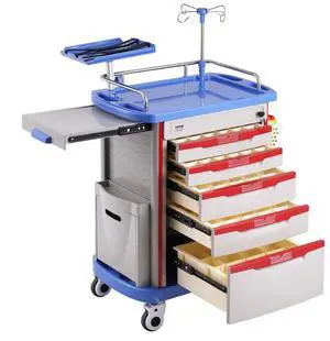 VEVOR 5 Tiers Lab Carts, Lab Utility Cart with 5 Drawers & 4 Silent Wheels, Mobile Medical Cart with PP Material, Lab Rolling Cart with 2 Trash Cans for Lab, Clinic, Hospital, Salon, Blue
