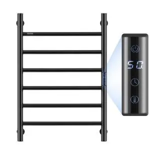 VEVOR Towel Warmer Heated Towel Bar-Rack - Nopwer Bathroom Wall Mounted Electric Towel Drying Plug-in Matte Black 6 Bars