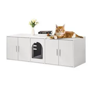 VEVOR Cat Litter Box Enclosure Wooden Litter Box Furniture Hidden 57.9" White