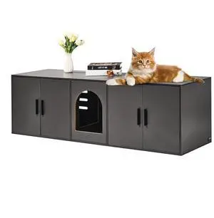 VEVOR Cat Litter Box Enclosure Wooden Litter Box Furniture Hidden 57.9" Black