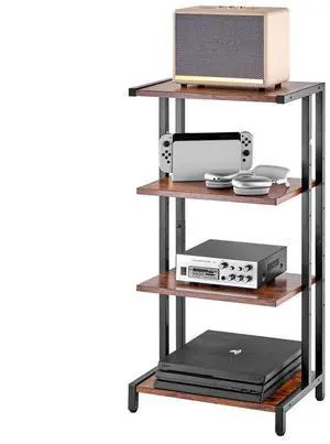 VEVOR 4-Tier AV Media Stand Height-Adjustable Wooden Audio-Video Media Stand