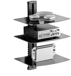 VEVOR 3 Tiers Wall Mounted AV Media Stand Adjustable Floating Projector Shelf, Design 3-Tier AV Media Stand Corner Shelf for Record Player Stereo Cabinet Audio Rack Tower with Height Adjustable Shelv