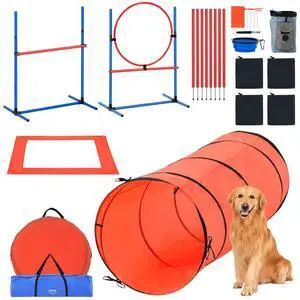 VEVOR Dog Agility Training Equipment 5 PCS Combination Set with Hurdles Tunnel