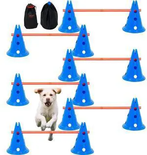 VEVOR Dog Agility Hurdle Cone Set 6 PCS Kit-12 xCones 6 xAgility Rods with Bag