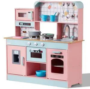 VEVOR Christmas Gift! Kitchen Playset Kids Pretend Cooking Play Toy 24 Piece Accessories Pink