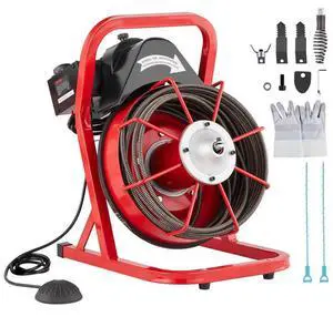 VEVOR  Drain Cleaner Machine Drain Auger 50FT x 3/8 Inch Manual Feed & 4 Cutters