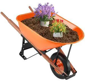 VEVOR  Wheelbarrow Cart, 6 Cu. Ft. Load & 330 lbs Capacity, One Wheel Garden Dump Cart Wheel Barrow with Metal Handle & 16" Wide Track Wheels, Easy Loading Utility Yard Cart & Wagons for Lawn Farm