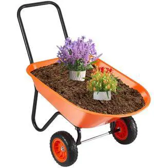 VEVOR Wheelbarrow Cart, 5 Cu. Ft. Load & 397 lbs Capacity, 2 Wheels Garden Dump Cart, Garden Wagon with Handle & 10" Wide Track Wheels, Easy Loading Utility Yard Cart & Wagons for Outdoor Lawn Yard