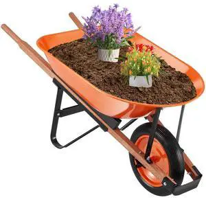 VEVOR Wheelbarrow Cart, 5 Cu. Ft. Load & 265 lbs Capacity, One Wheel Garden Dump Cart, Garden Wagon with Metal Handle & 16" Wide Track Wheels, Easy Loading Utility Yard Cart & Wagons for Lawn Farm