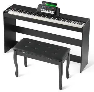 VEVOR  88 Key Fully Weighted Digital Piano Dual Keyboard Cabinet Bracket Bench