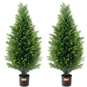 VEVOR 2 Pack 3' Artificial Cedar Topiary Tree Faux Plant UV Decor In/Outdoor
