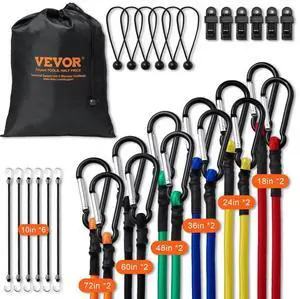 VEVOR 30 Pcs Bungee Cords Set 8mm Heavy Duty Bungee Straps with Steel Carabiners
