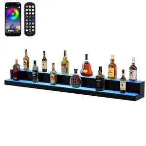 VEVOR LED Lighted Liquor Bottle Display Bar Shelf RF & App Control 60" 2-Step