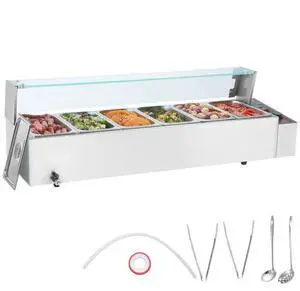 VEVOR  Commercial Electric Food Warmer Countertop Buffet 6*5Qt with Glass Shield