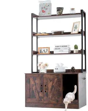 VEVOR Cat Litter Box Enclosure Wooden Litter Box Furniture Hidden with 3 Shelves