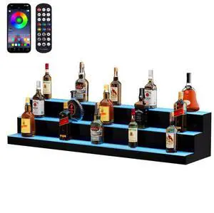 VEVOR  LED Lighted Liquor Bottle Display Bar Shelf RF & App Control 48" 3-Step