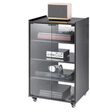VEVOR  5-Tier AV Media Stand with Wheels, Wooden Audio-Video Media Stand for DVD Players/Cable Boxes/Games Consoles, Height-Adjustable Media Storage Cabinet for Gaming, Recording Room, Black