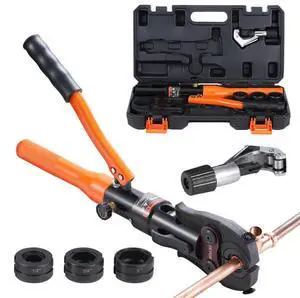 VEVOR Copper Tube Fittings Crimping Tool with 1/2" 3/4" 1" Jaws Pipe Cutter