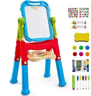 VEVOR 2-in-1 Kids Art Easel Double-Sided Magnetic Whiteboard Chalkboard Rotating