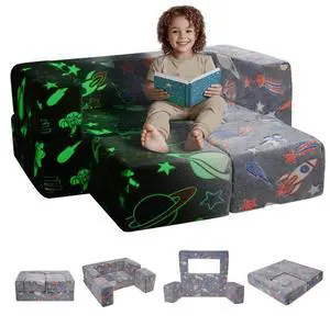 VEVOR Kids Couch, 4Pcs Toddler Couch Sofa Bed, Kids Chair Seat Playroom Furniture, Child Sectional Sofa with Removable Cover for Kids Girls & Boys, Dark Grey