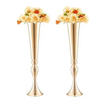 VEVOR 2PCS 56cm/22.05 Tall Wedding Flower Vase Metal Gold Trumpet for Tables VEVOR 2PCS 56cm/22.05 Tall Wedding Flower Vase Metal Gold Trumpet for Tables